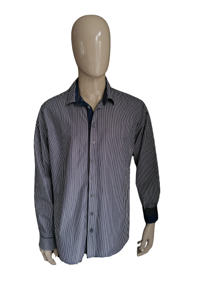 Camicia di Haupt. Blu bianco a strisce. Dimensioni 45/46 / XXL. Vestibilità moderna