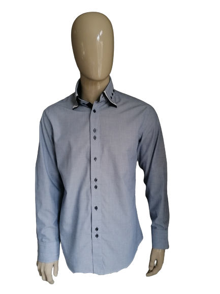 Doramafi overhemd. Blauw Wit motief. Maat XL / L