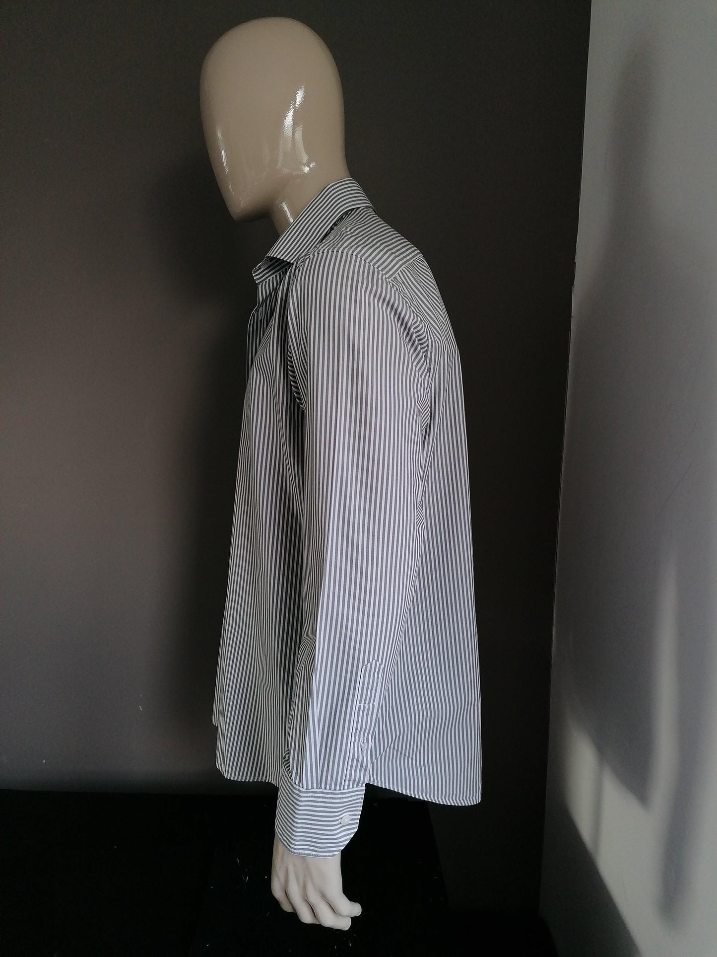 Adam Business overhemd. Grijs Wit gestreept. Maat 43 / XL - EcoGents
