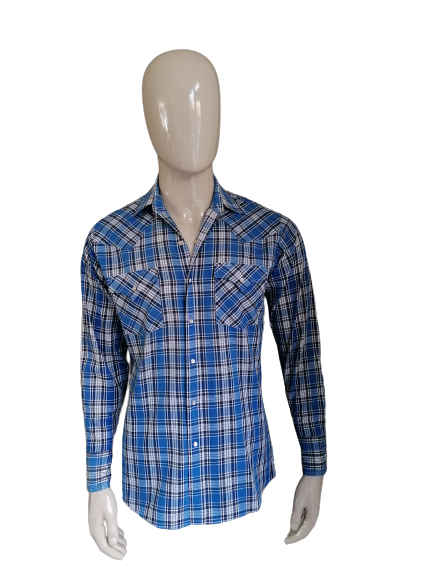 Chemise Vintage Ely. Blanc Blanc Black Checkered. Taille L.