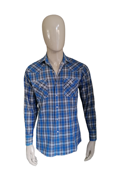 Vintage Ely overhemd – blauw/wit/zwart geruit – maat L