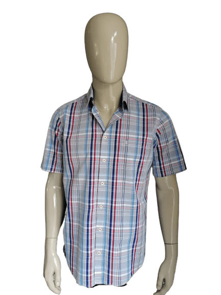 Kurzarmhemd von Casa Moda. Blau Grau Rot. Größe L. - EcoGents