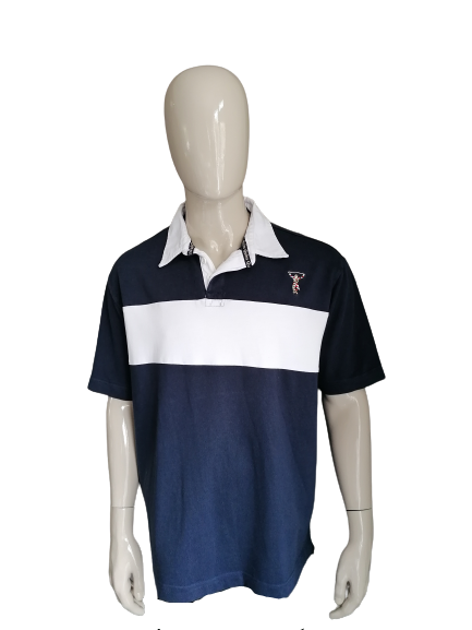 Harlequins Polo. Blanco azul rayado. Tamaño XXL / 2XL