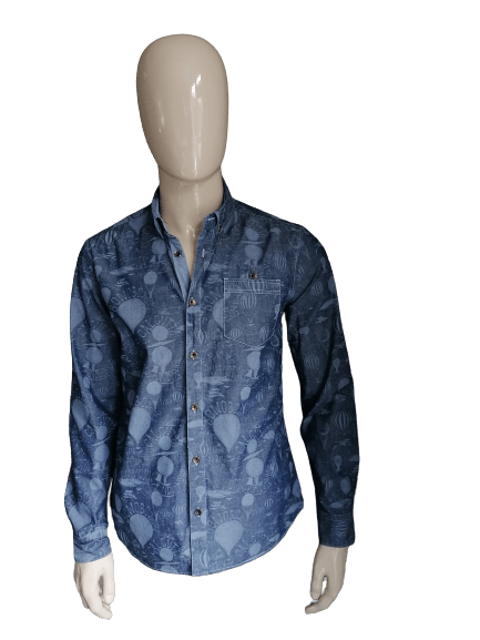 Bonobo overhemd. Blauwe print. Maat L. Slim Fit. - EcoGents