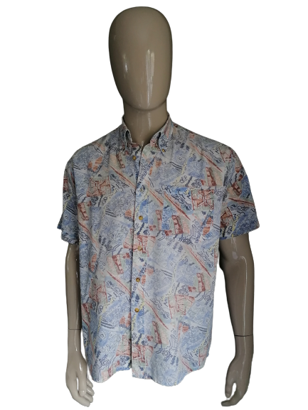Vintage Short Sleeve Shirt. Brown blue yellow 90's print. Size XL