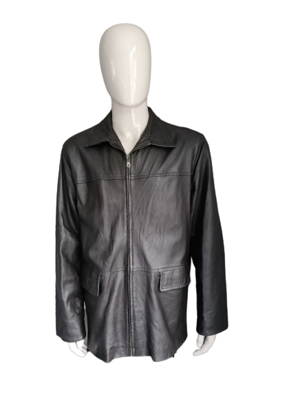 Inter Cuir leather jacket with zipper. Brown colored. Size XXL / 2XL.