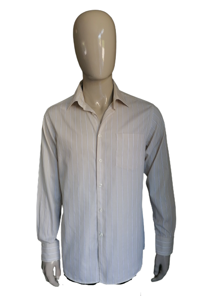 Van Gils shirt. Beige white striped. Size 42 / L