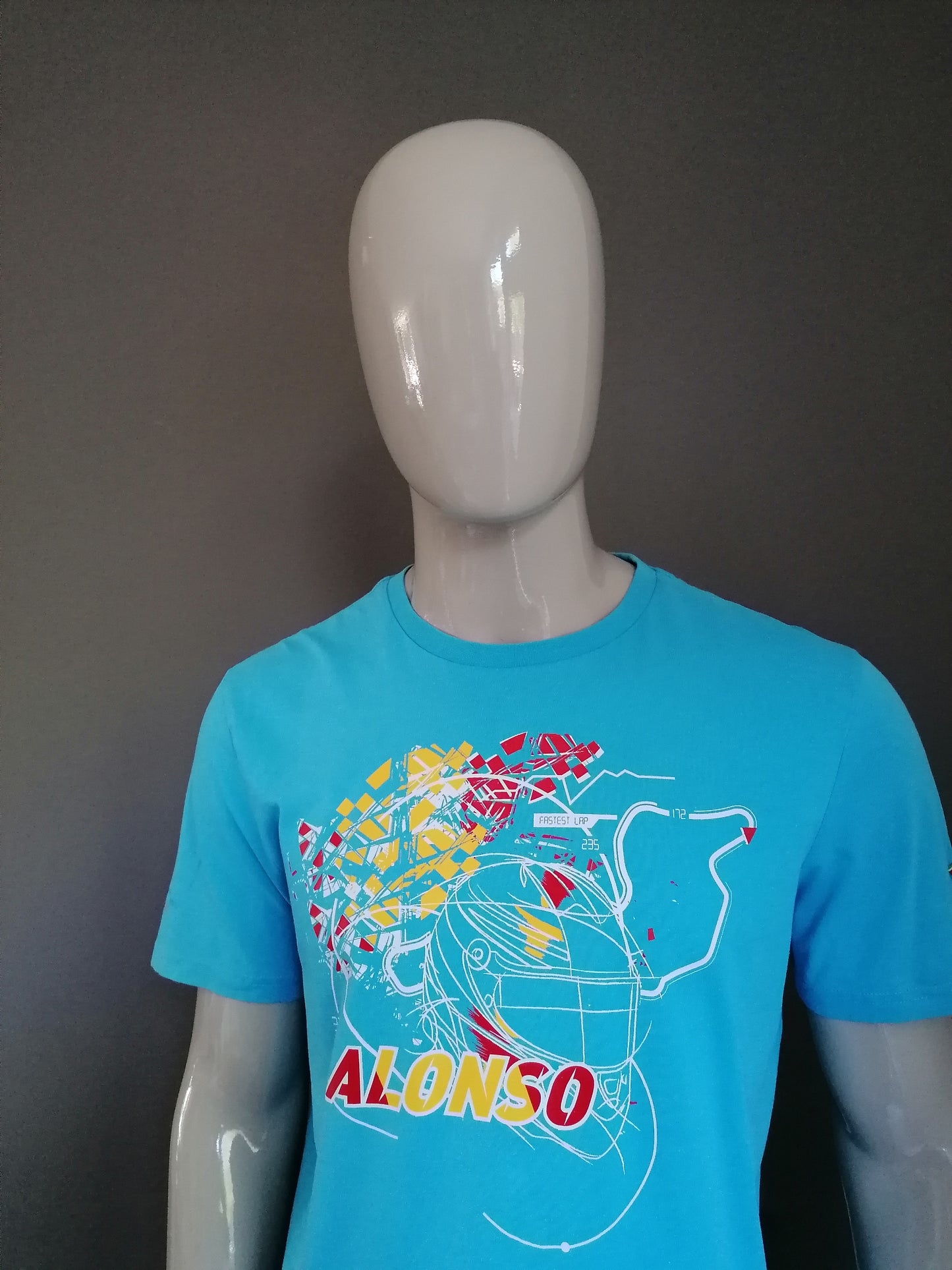 Camisa Ferrari "Alonso". Azul con impresión. Talla L.