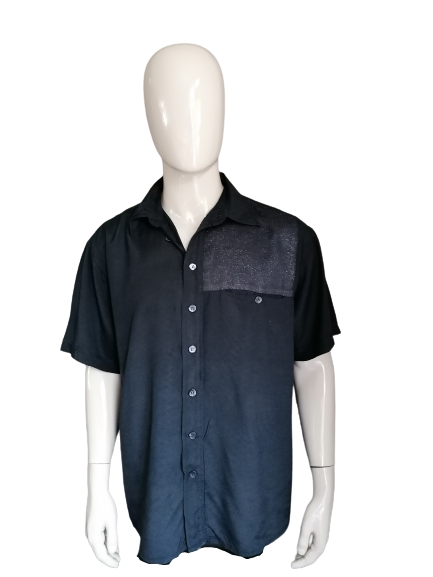 Vintage Studio Coletti Kurzarmshirt. Schwarz gefärbt mit silberschwarzem Glitzerteil. Größe XL. Viskose.
