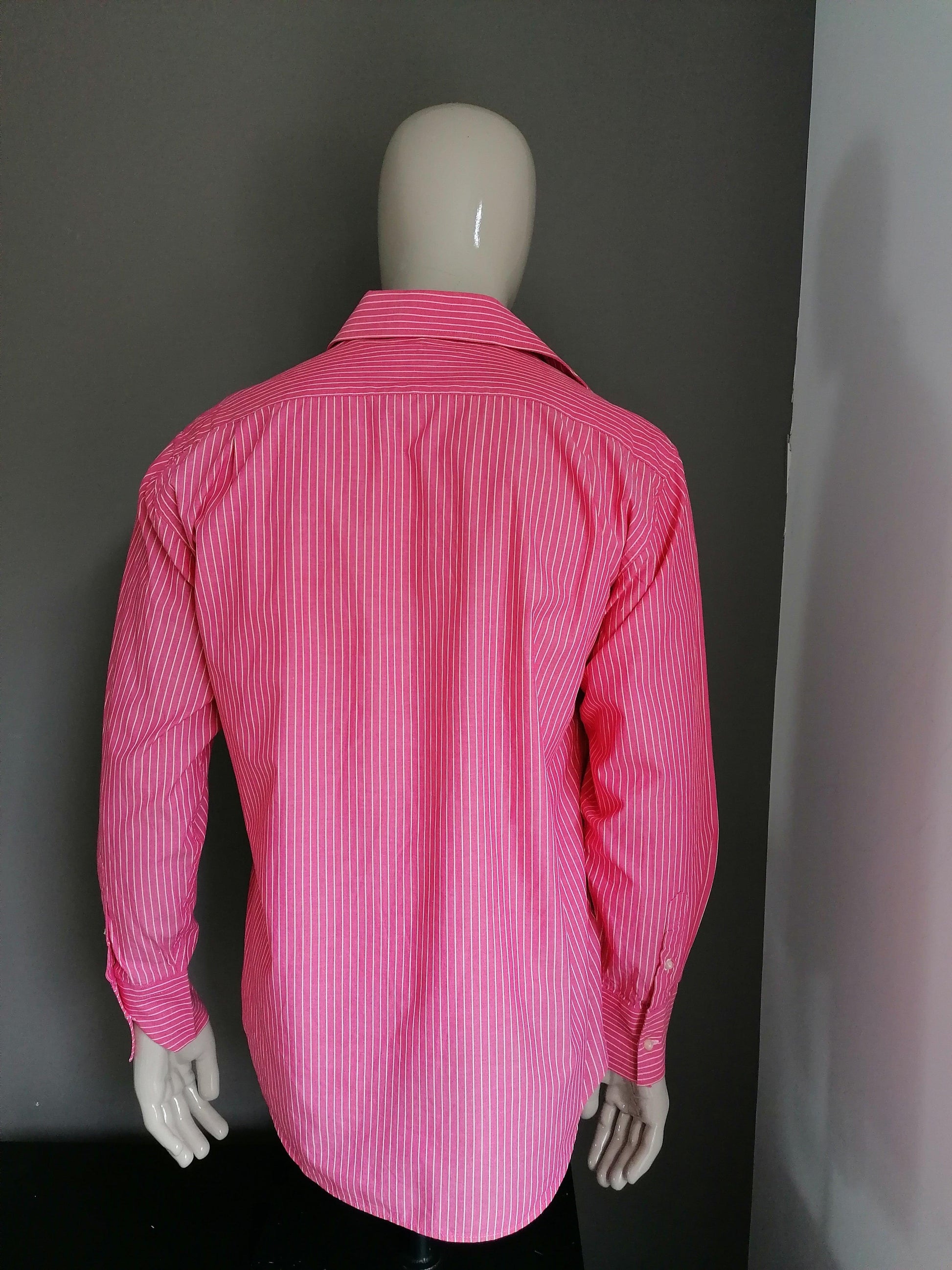 Coton Doux overhemd. Roze Geel gestreept. Maat 42 / L - EcoGents