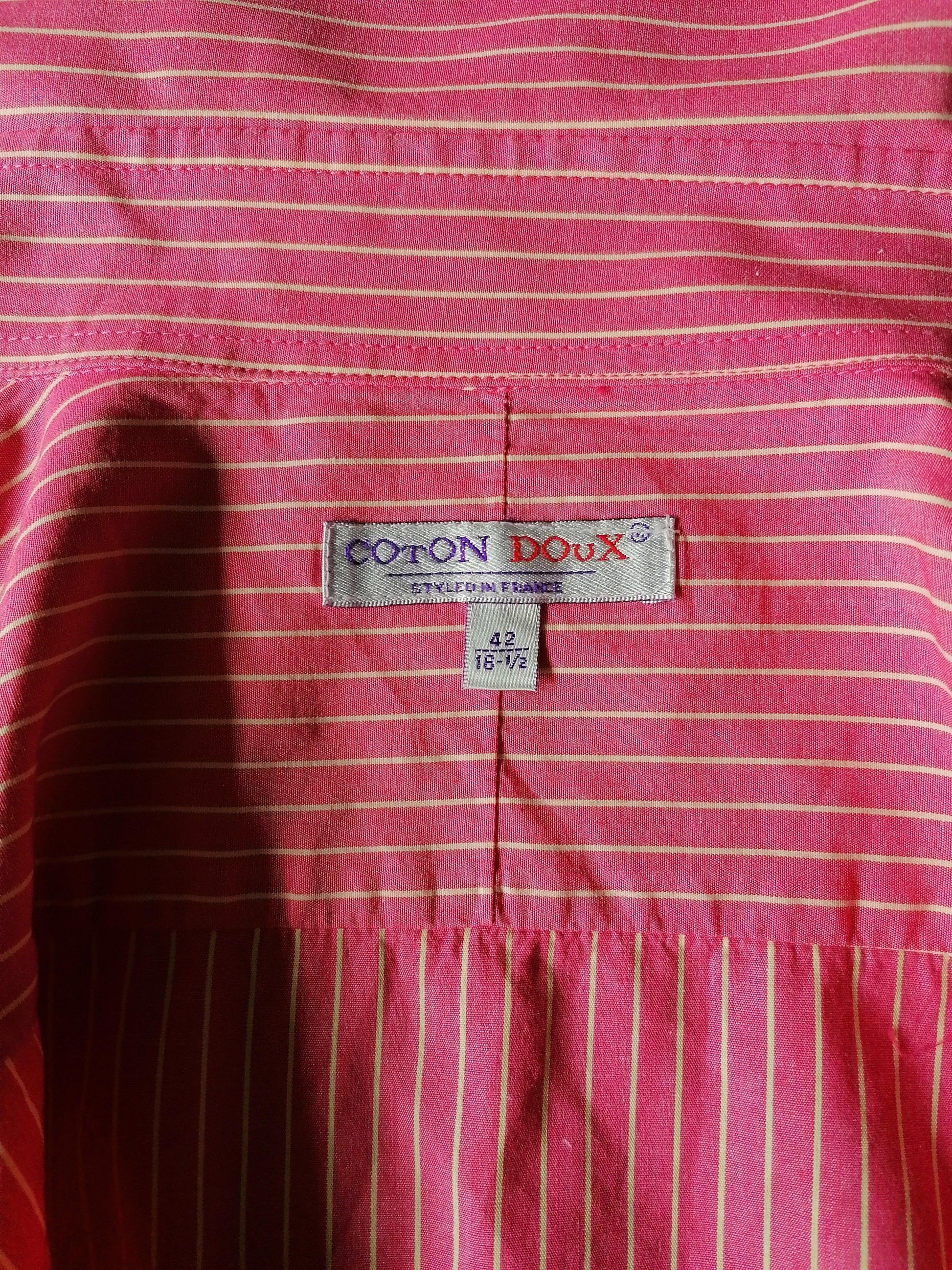 Coton Doux overhemd. Roze Geel gestreept. Maat 42 / L - EcoGents