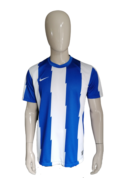 Nike Soccer Sports Shirt "Oroz". Motivo bianco blu. Taglia L.