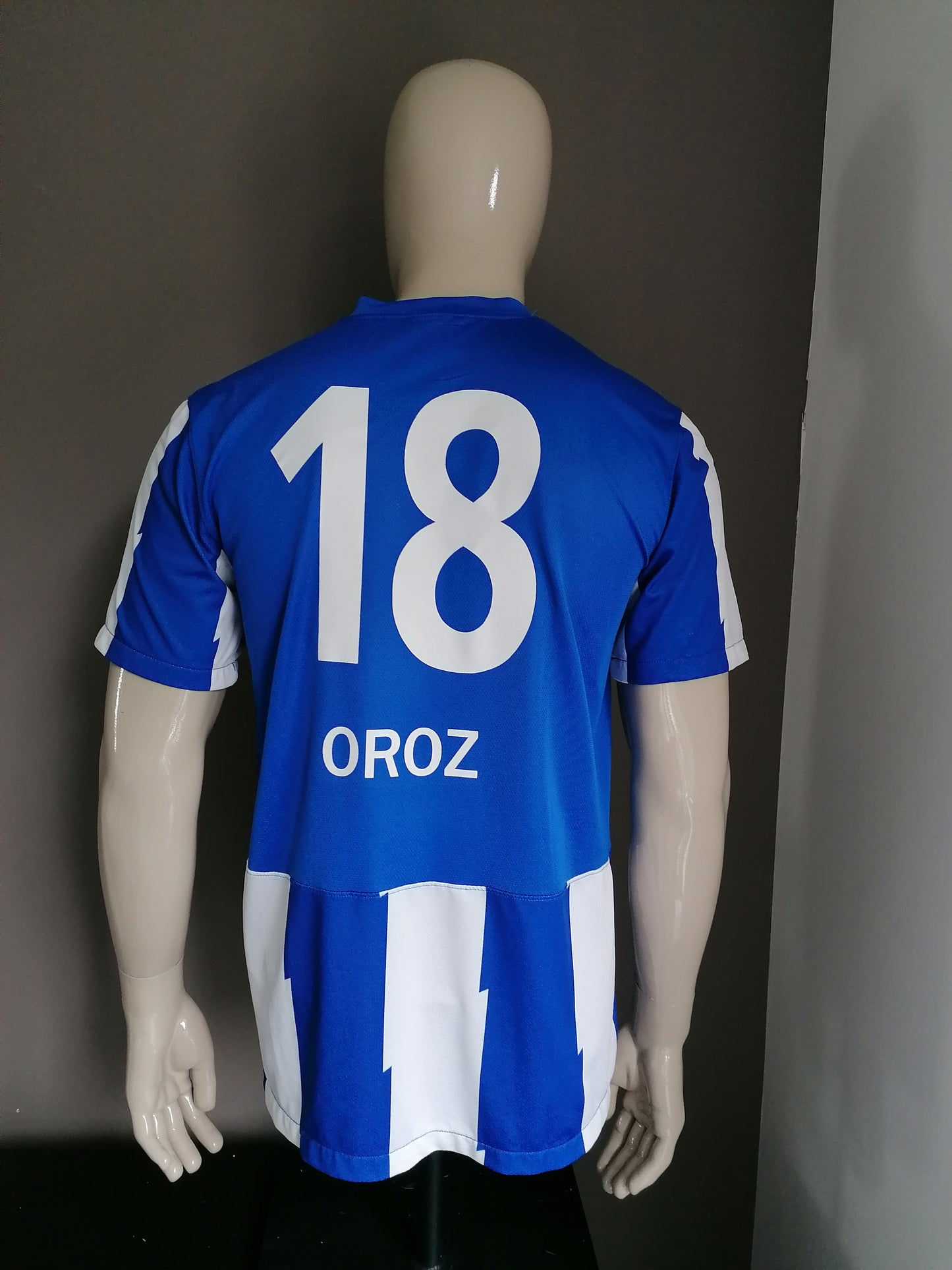 Nike voetbal sport shirt "Oroz". Blauw Wit motief. Maat L.