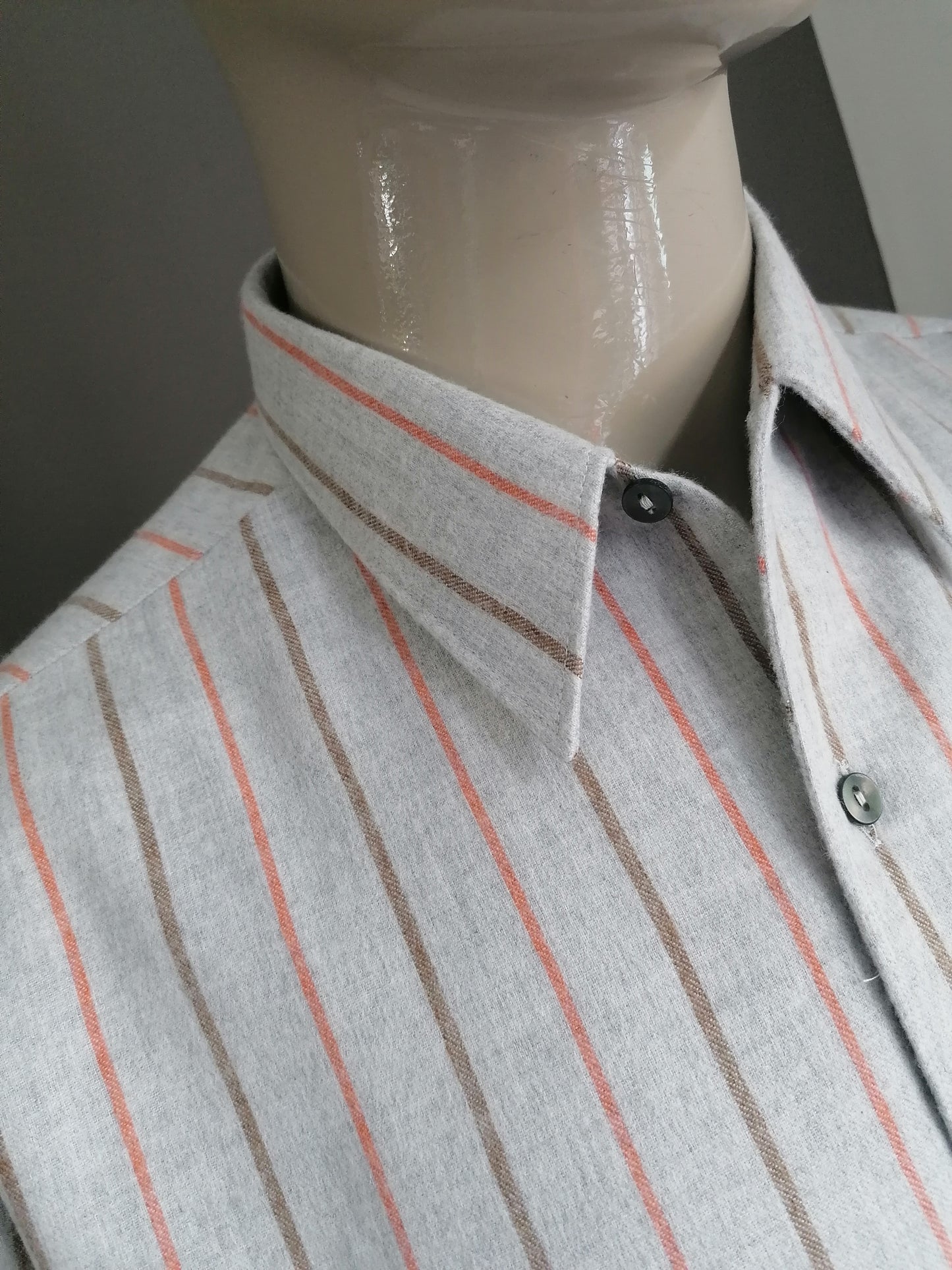 Vintage 70's Seidensticker overhemd met puntkraag. Grijs Bruin Oranje gestreept. Maat  XL