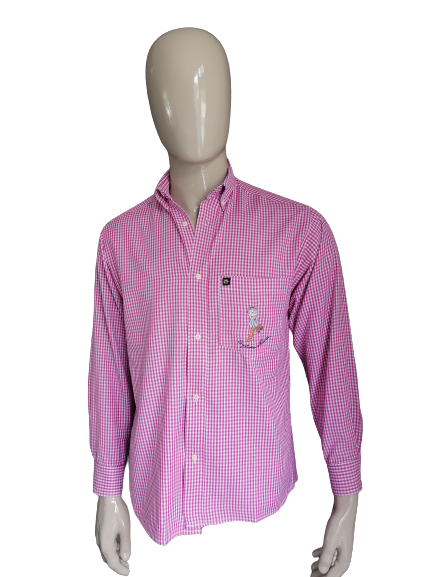Chemise Vintage Systeme Nouveau. Rose White Checkered. Taille L.