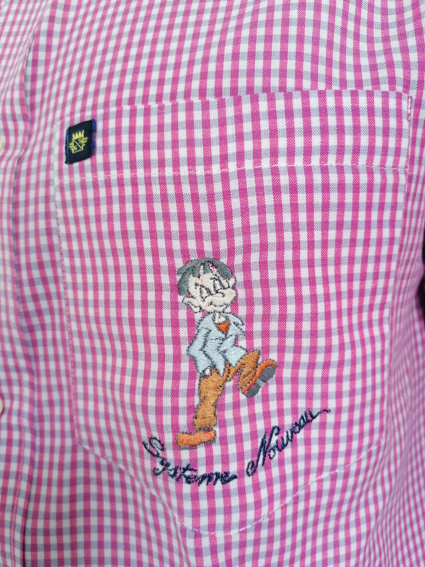 Vintage Systeme Nouveau overhemd. Roze Wit geblokt. Maat L.