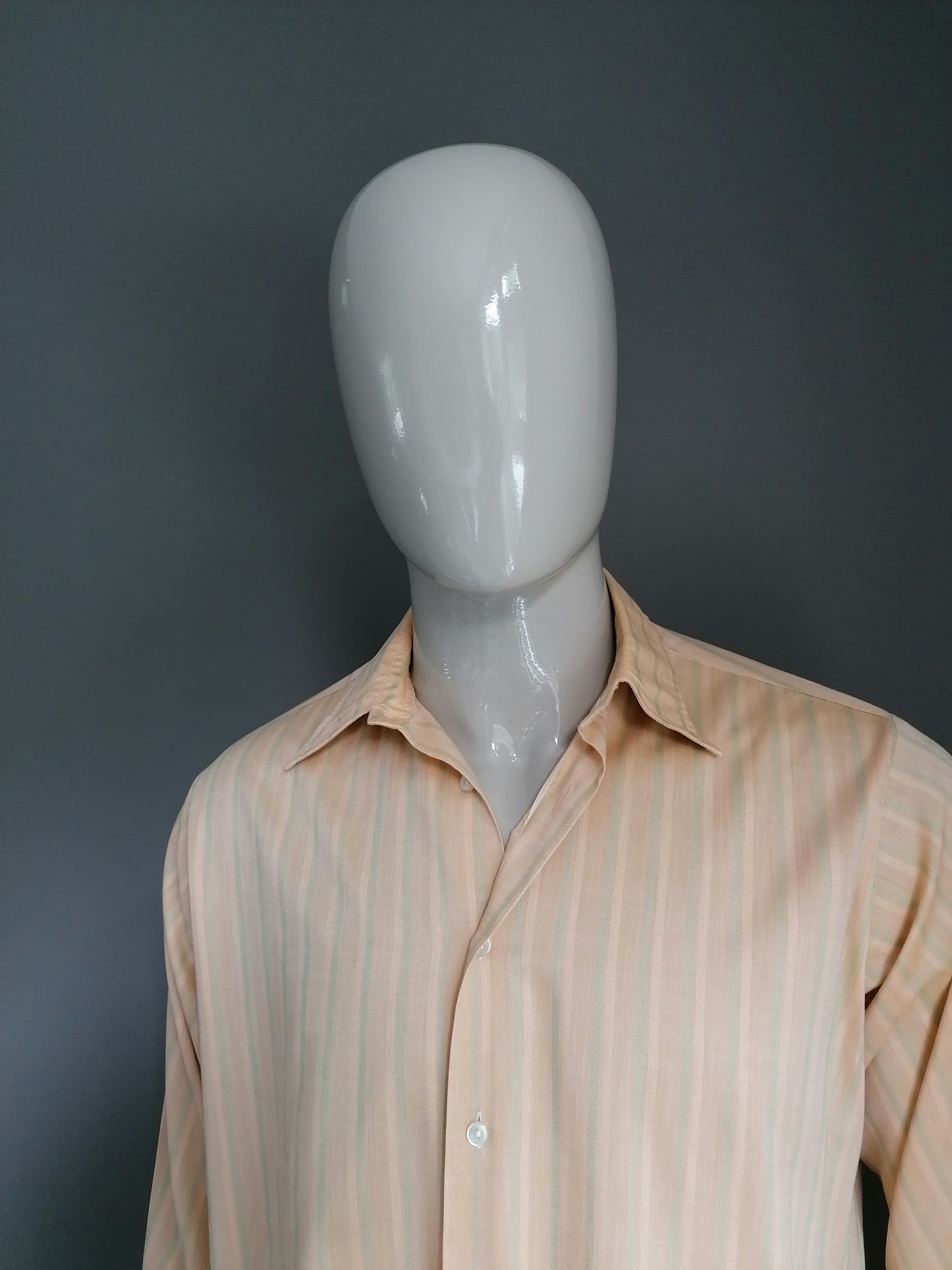 Vintage Rocola 70's overhemd. Oranje Groen gestreept motief. Maat XL..