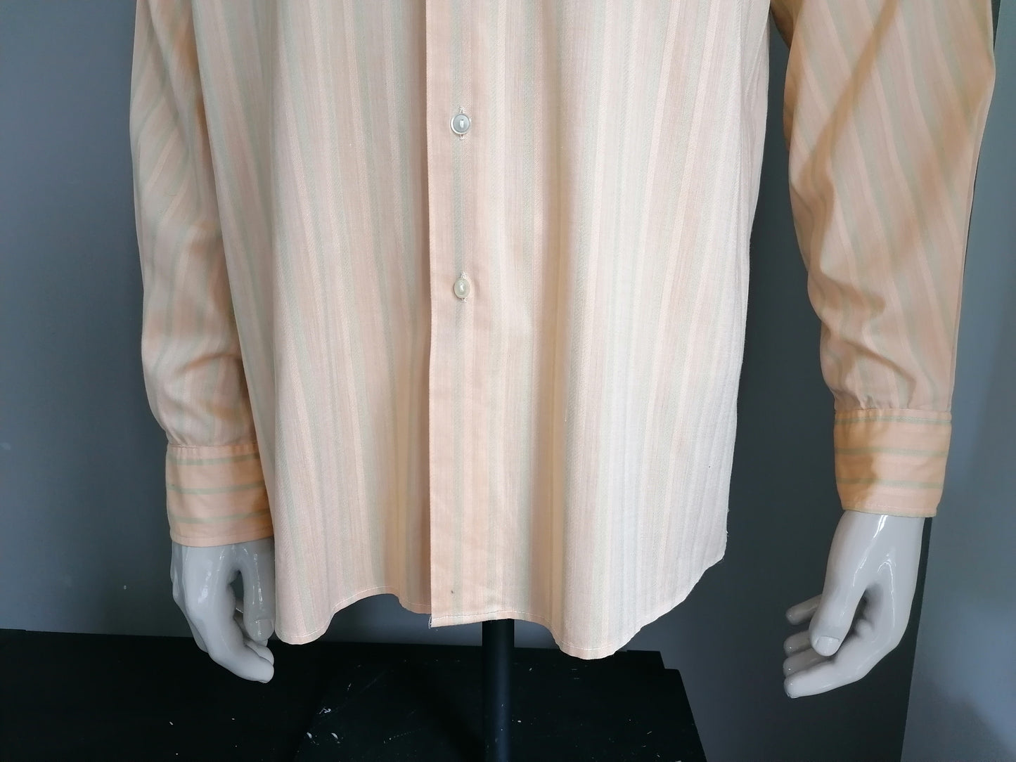 Camicia vintage Rocolla 70. Motivo a strisce verde arancione. Taglia XL ..