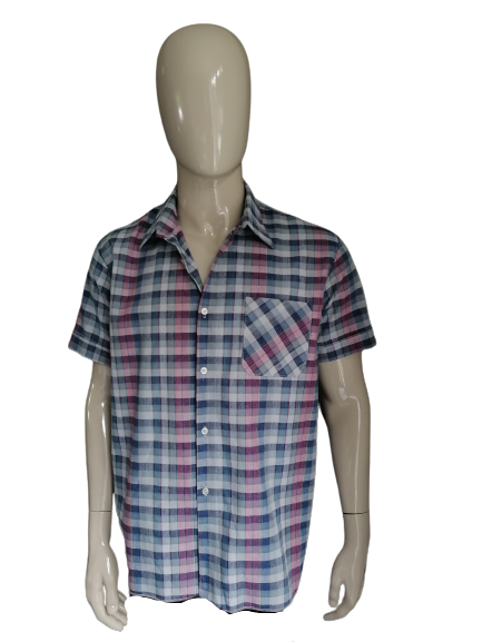 Vintage Kurzarmhemd – blau/rosa kariert – Größe XL
