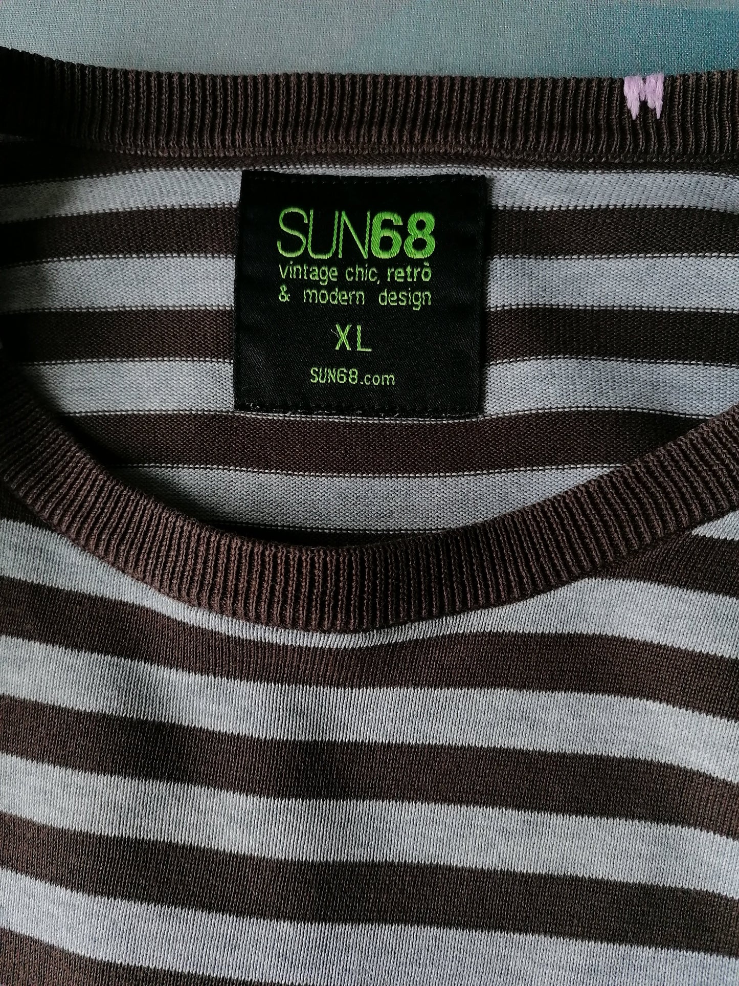 Suéter Sun68. Rayas de color marrón gris. Tamaño XL