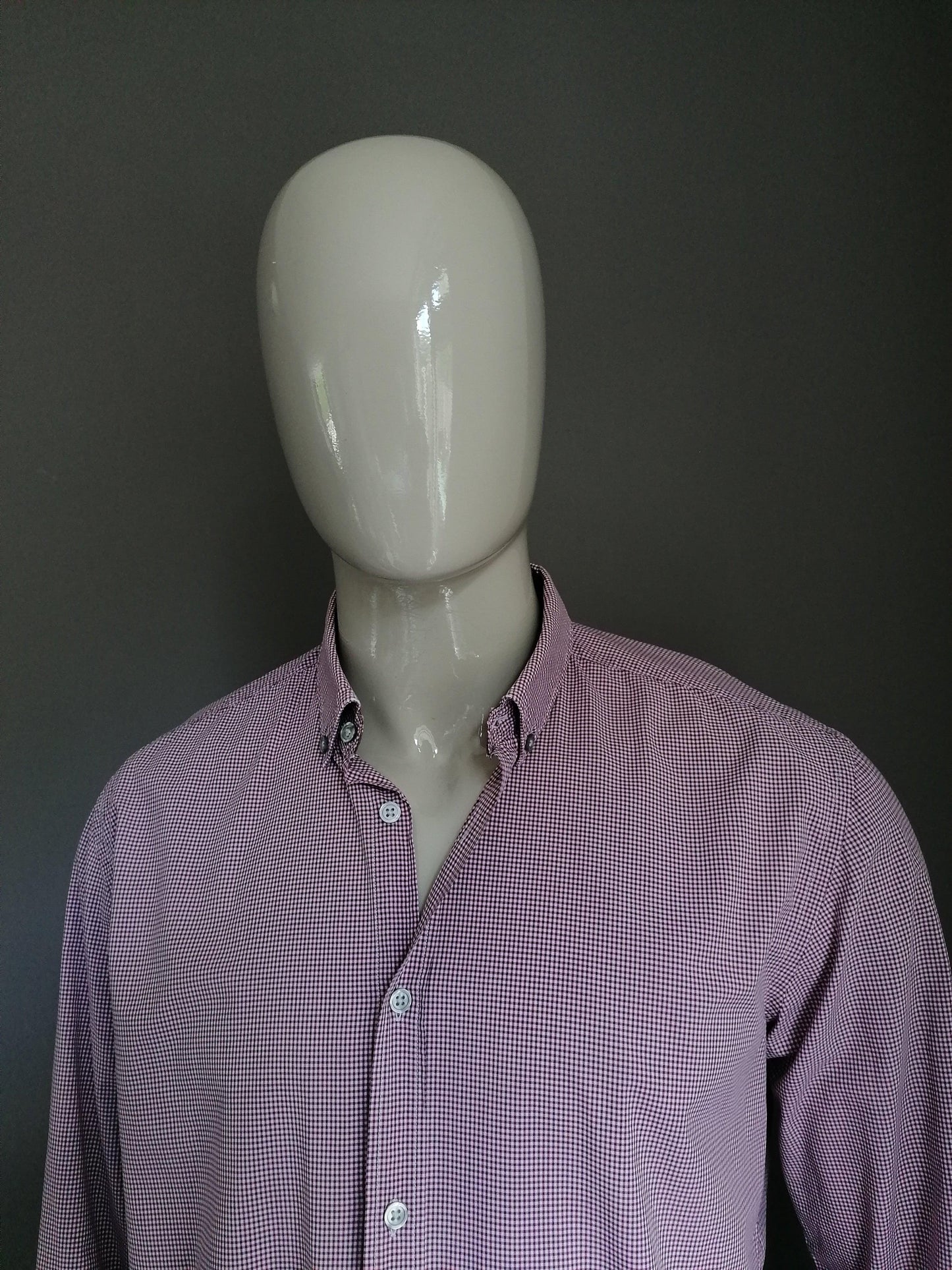 B keus: Hugo Boss overhemd. Rood geruit. Mt XXL. slijtage - EcoGents