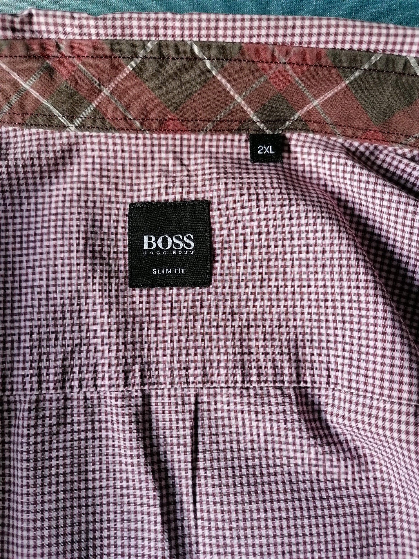 B keus: Hugo Boss overhemd. Rood geruit. Mt XXL. slijtage - EcoGents