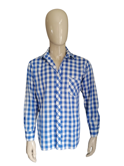 Vintage 70's shirt. Blue white checkered. Size XL