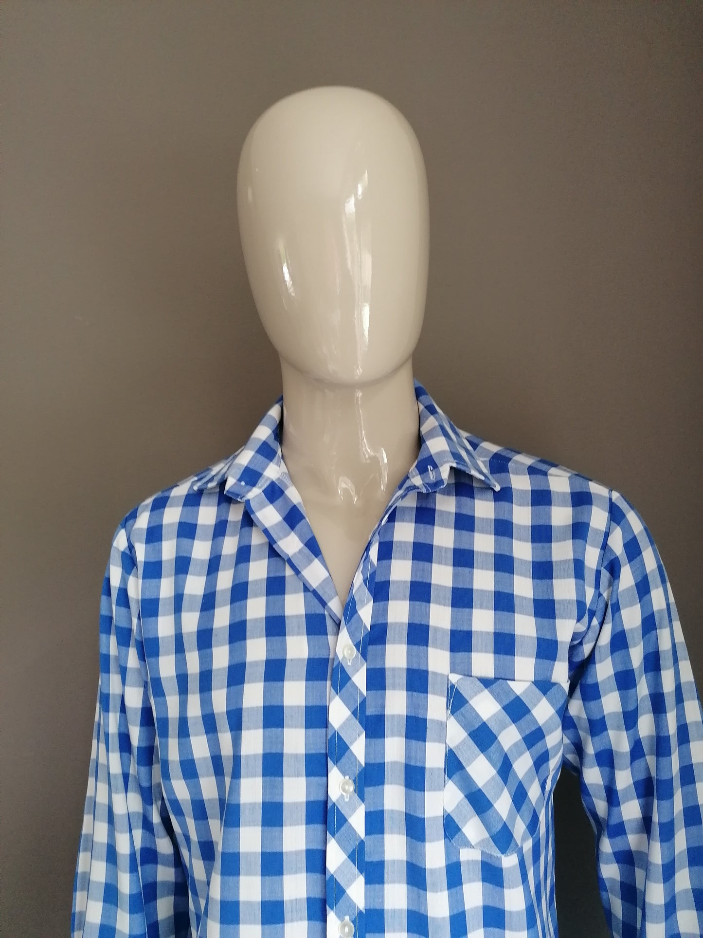 Camisa de la vendimia 70. Azul blanco a cuadros. Tamaño XL