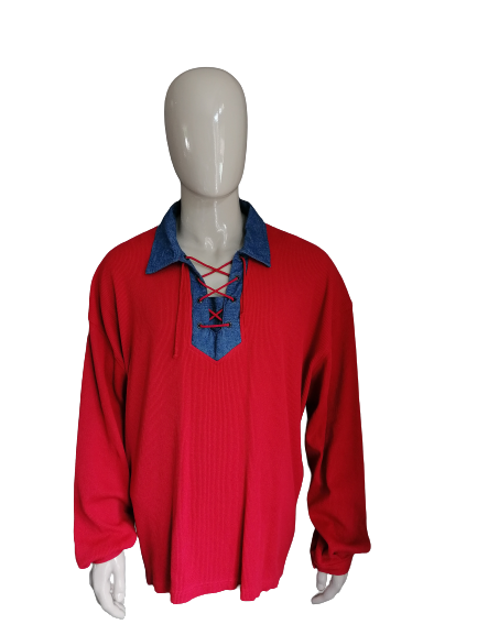Jerxxs Polo Pullover mit Saiten. Farbig rot. Größe 6XL.