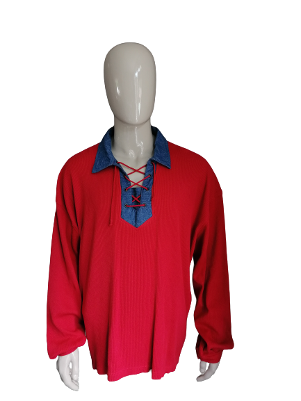 Jerxxs polo-trui – rood met denimaccenten – maat 6XL