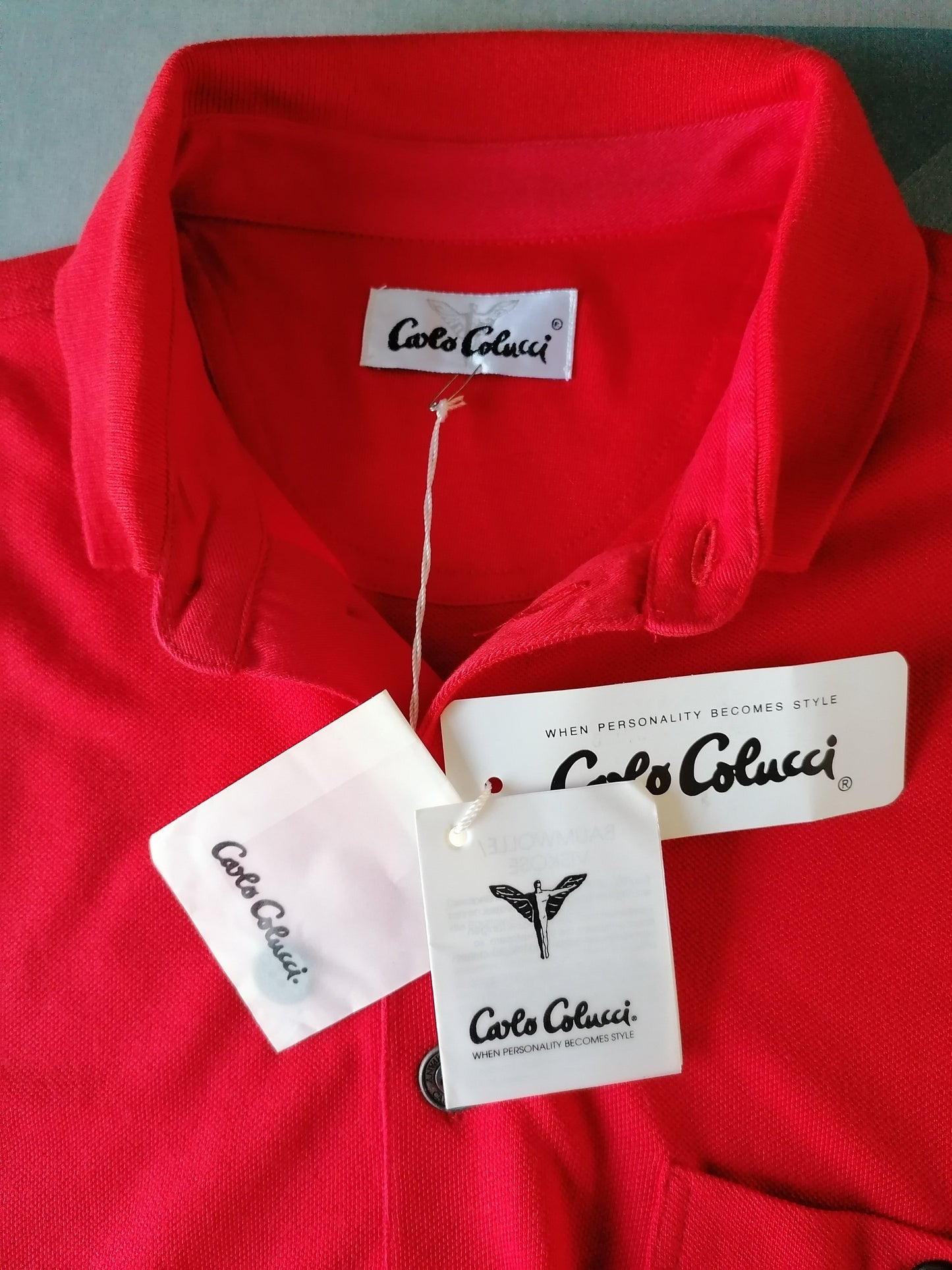 Vintage Carlo Colucci Polo. Rojo coloreado. Tamaño XL. ¡Nuevo!