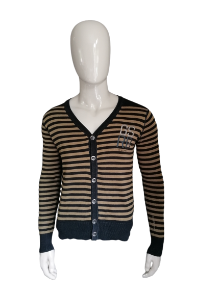 G-Star Raw vest with buttons. Brown black striped. Size M