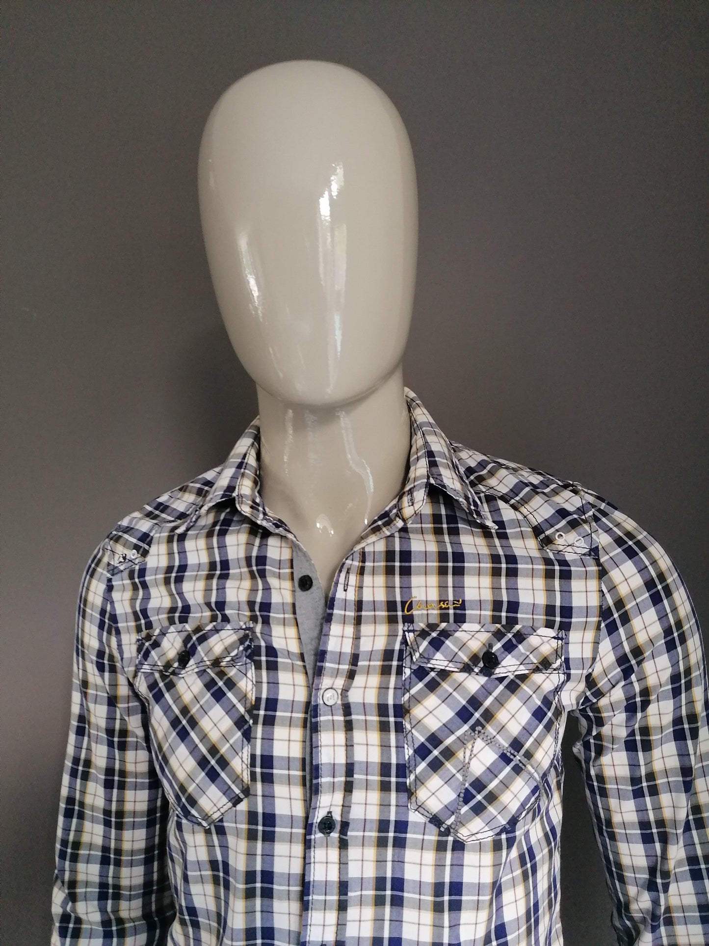 B keus: Chasin overhemd. Paars Wit Geel. Maat M / S. gaatje - EcoGents