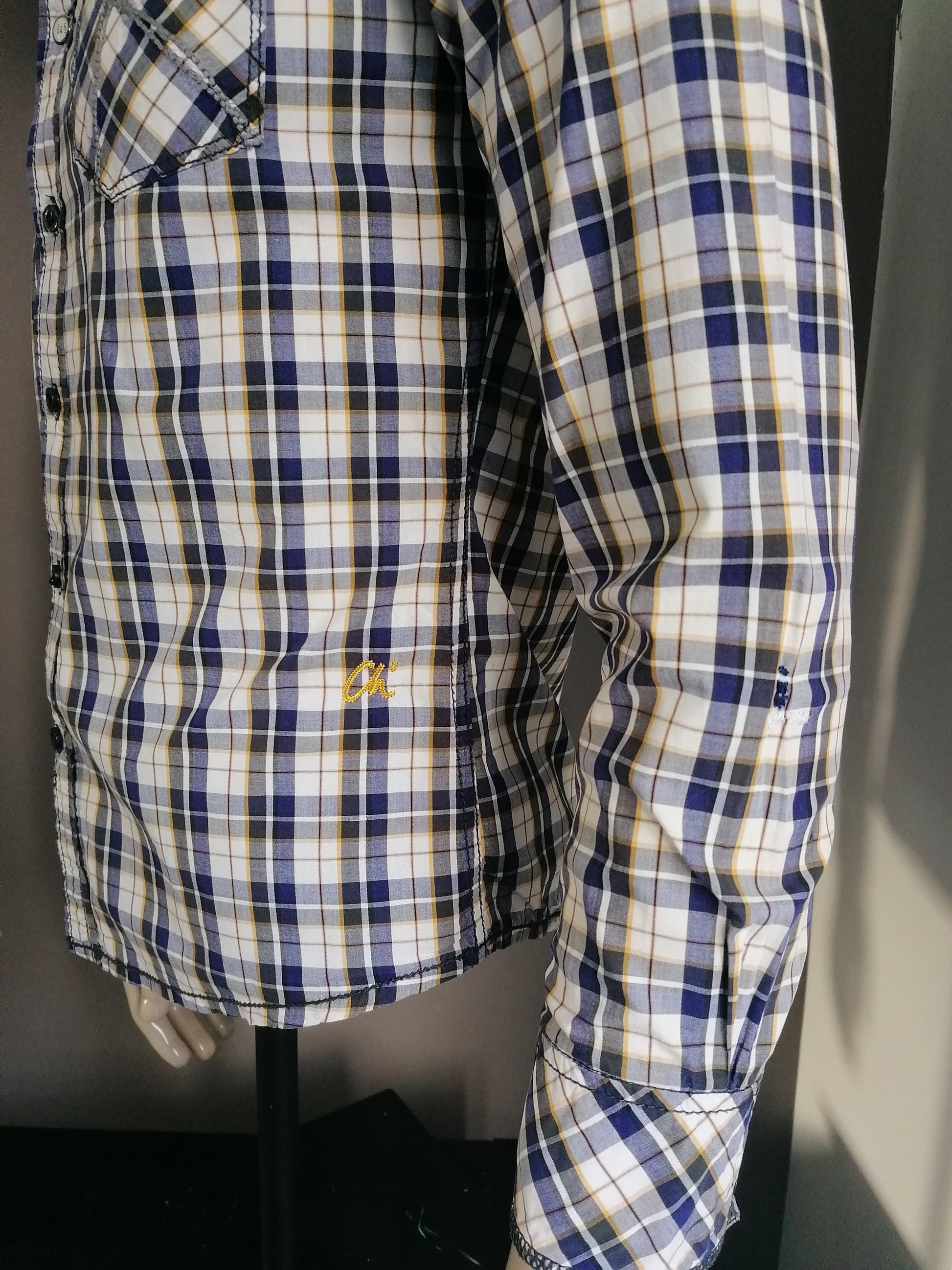 B keus: Chasin overhemd. Paars Wit Geel. Maat M / S. gaatje - EcoGents