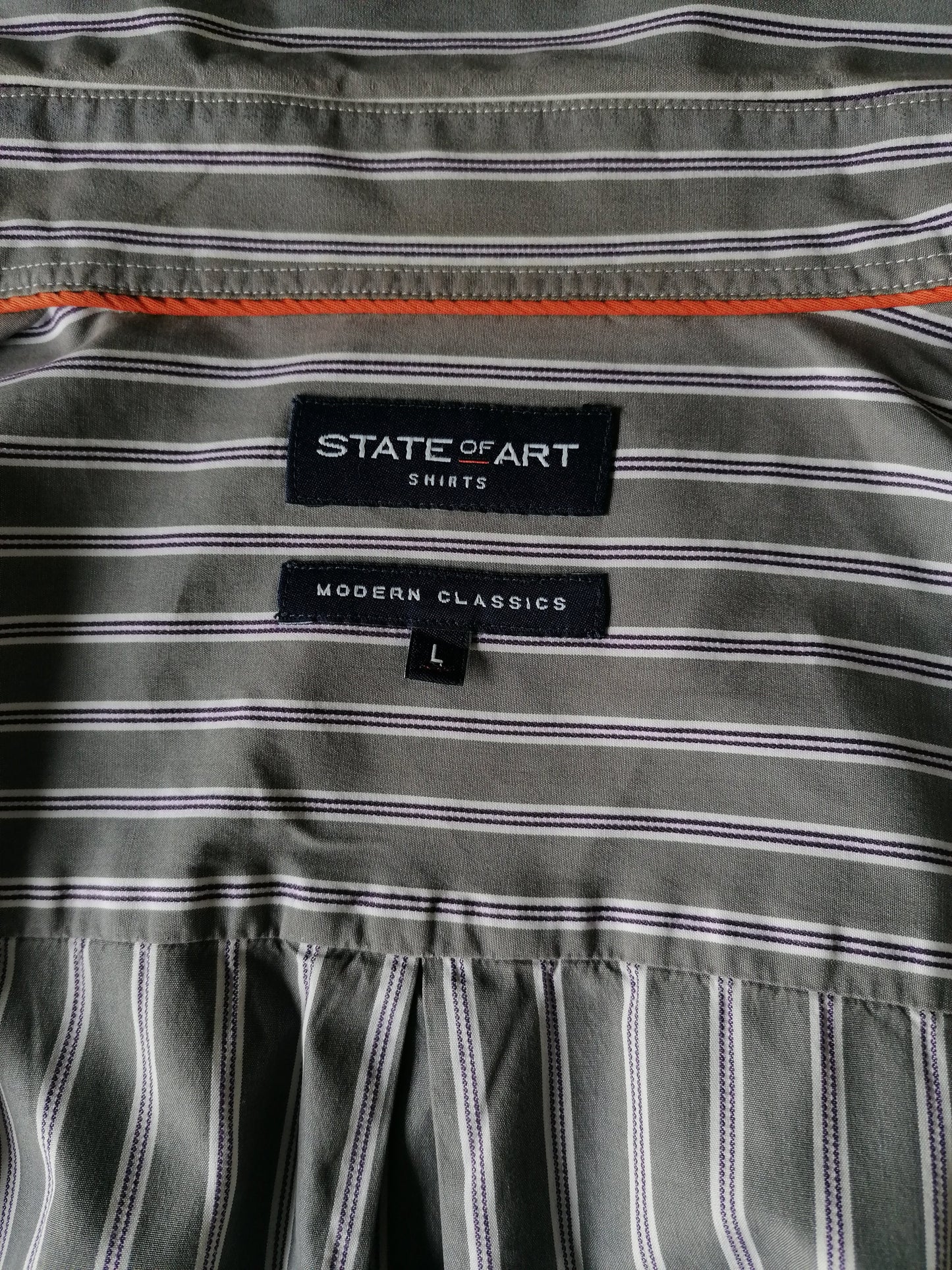 State of Art overhemd. Grijs Paars gestreept. Maat L
