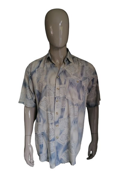 Vintage 90er Jahre Kurzarmhemd. Beige blau. Größe XL. Viskose.
