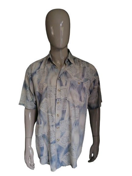 Vintage 90er Canda Hemd kurzarm – beige/blau – Größe XL
