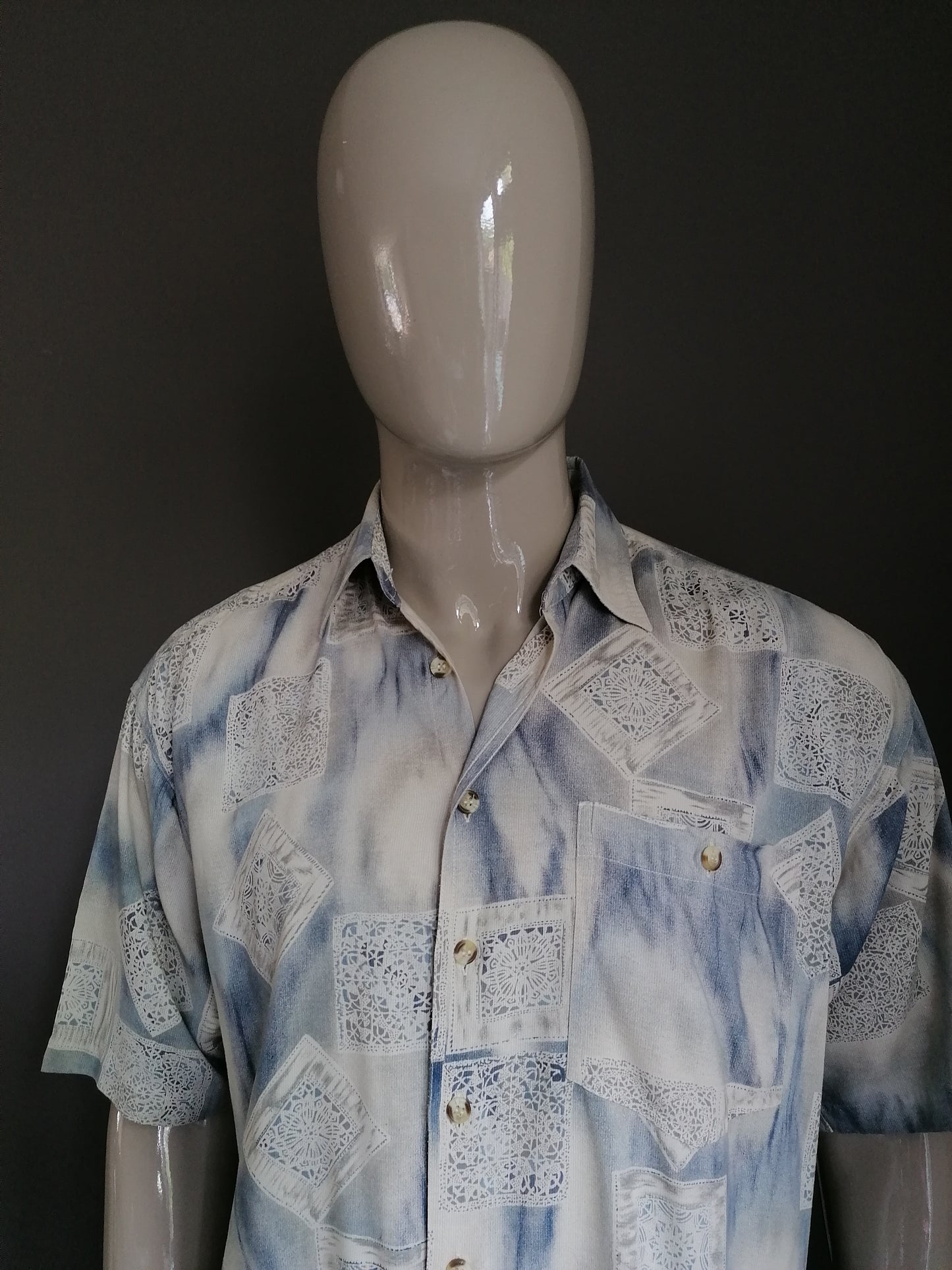 Vintage 90's short sleeve shirt. Beige blue. Size XL. Viscose.