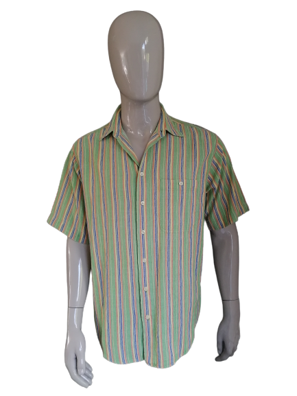 Vintage 90's overhemd korte mouw. Groen Oranje. Maat XL