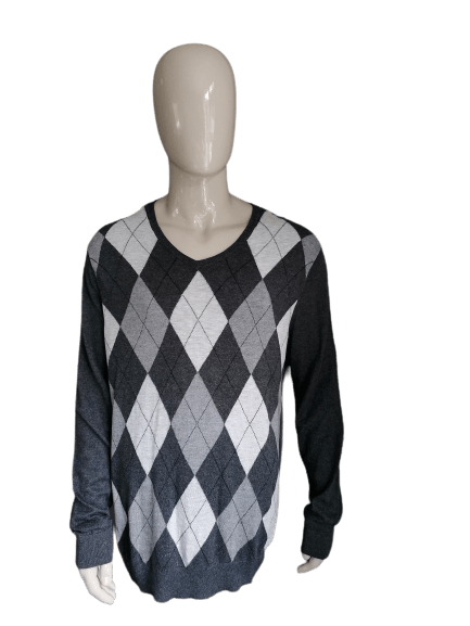 Croft & Barrow Argyle-Pullover. V-Ausschnitt. Grau gefärbt. Größe XL – EcoGents