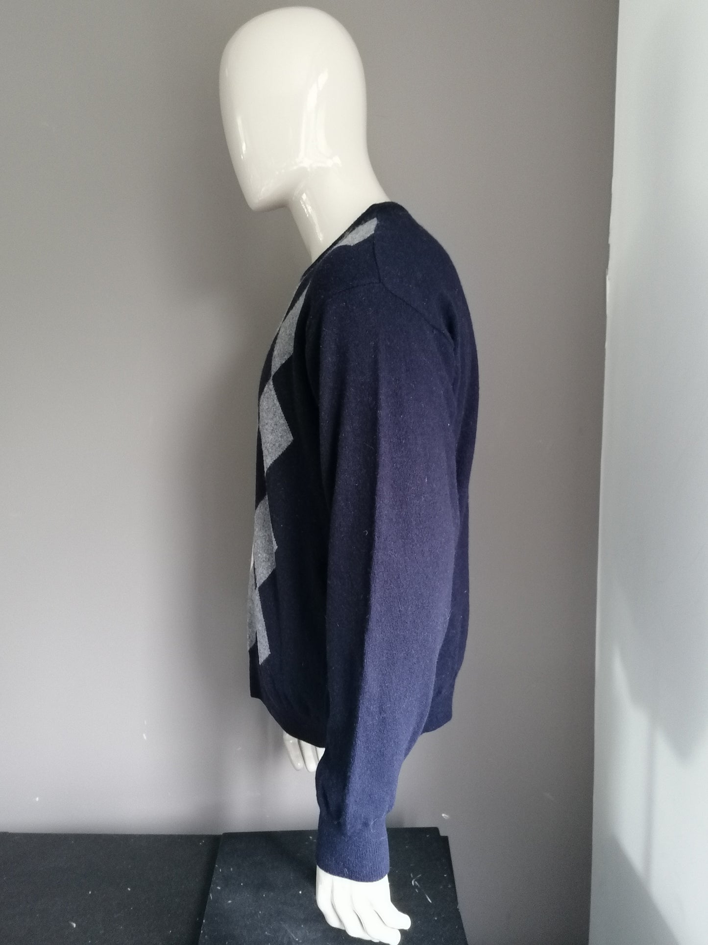 Vintage Argyle LambSwool suéter. Rosa gris azul. Tamaño XL