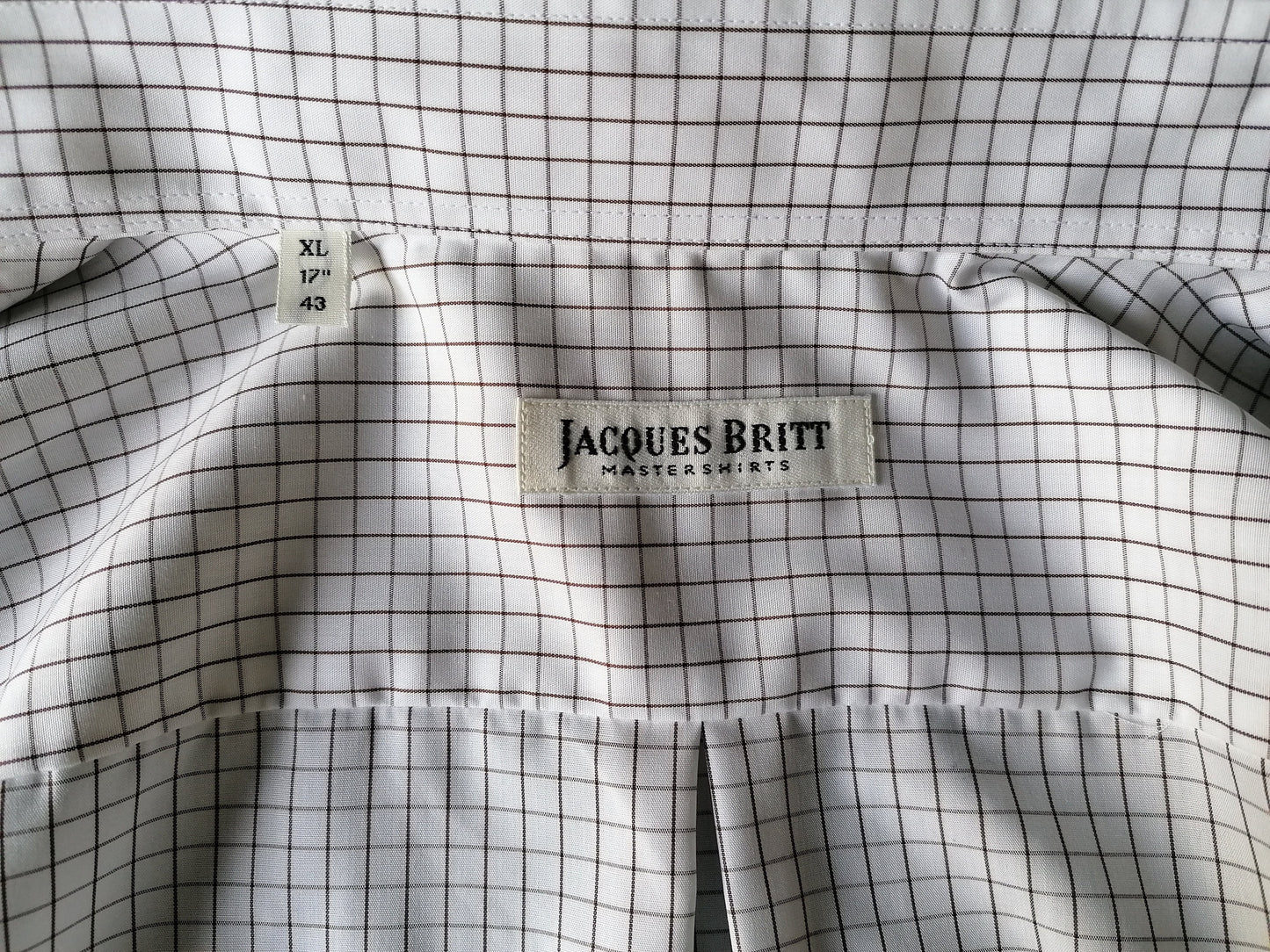 Jacques Britt Shirt. Motivo a cuadros blanco marrón. Tamaño XL.