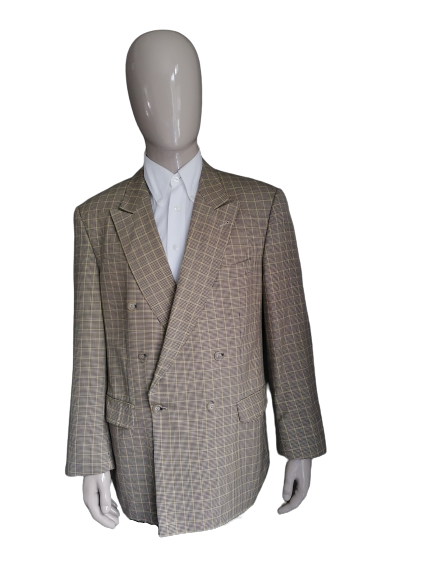 Zweireihige Jacke von Desch Vintage. Braun Beige kariert. Größe XL.