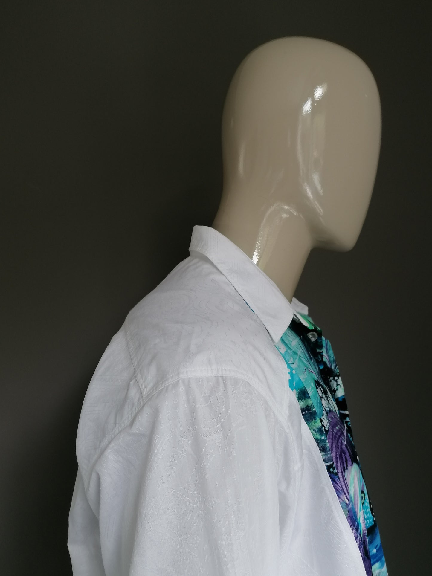 New Line Vintage overhemd. Wit met onderzee print. Maat XL.