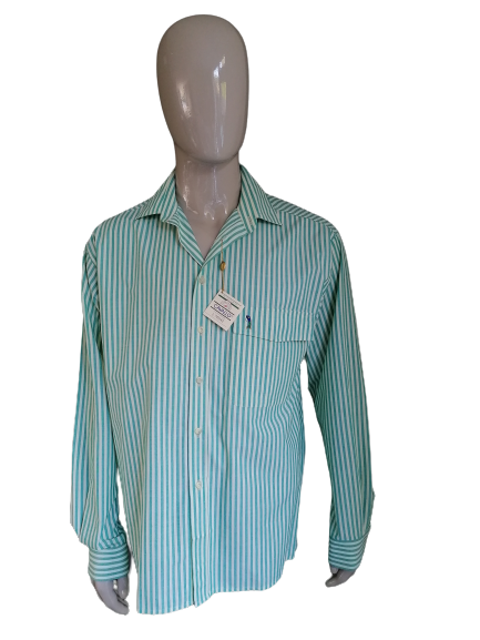 Vintage Cavallo overhemd. Groen Beige gestreept. Maat XL