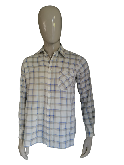 Vintage Becker Flanell-Hemd. Beige blau geprüft. Größe L.