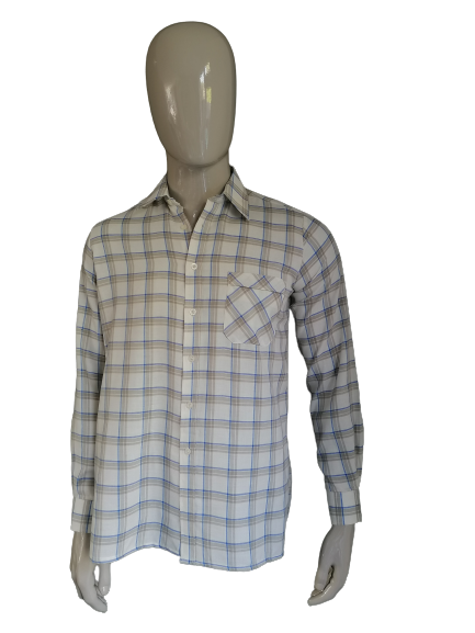 Vintage Becker Flanellhemd – beige/blau kariert – Größe L