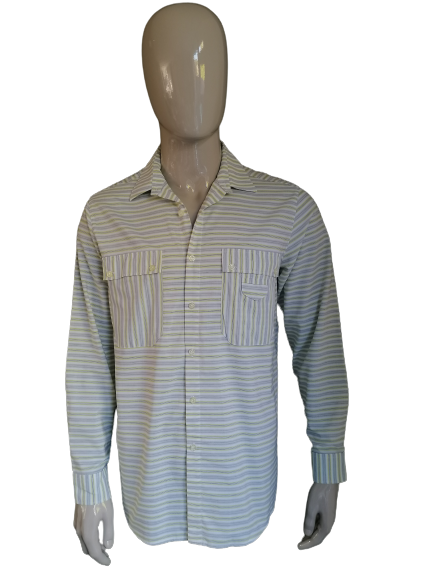 Vintage Net shirt. Yellow gray striped. Size L