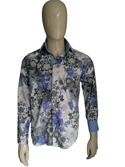 Giacomo print shirt. Blue Gray Black Floral. Size S. Slim fit.