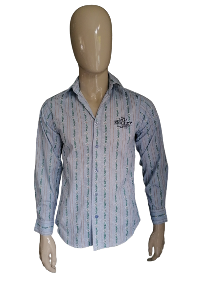 Vintage Eichhof Shirt. Imprimé de motif floral bleu blanc bleu. Taille S.